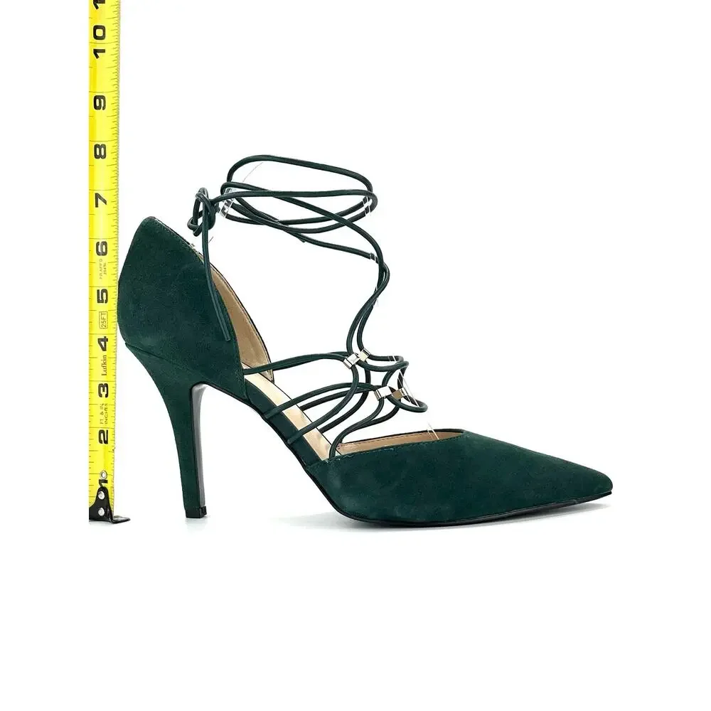 Nine West Jarraho D'Orsay Stiletto Pump Sz 10 Green Suede Adjustable Ankle-Wrap
